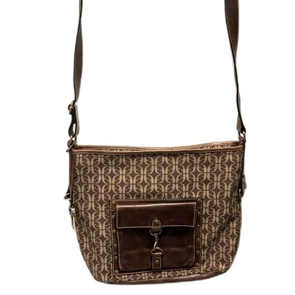 Fossil Brown Jacquard and Leather Shoulder Bag - Picture 2 of 9